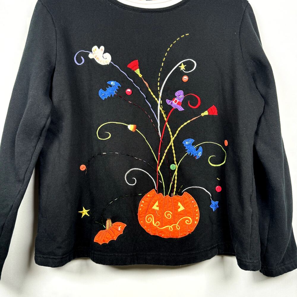 Halloween Beaded and Embroidered Pumpkin Crewneck Sweater Women's Size S - Picture 2 of 4